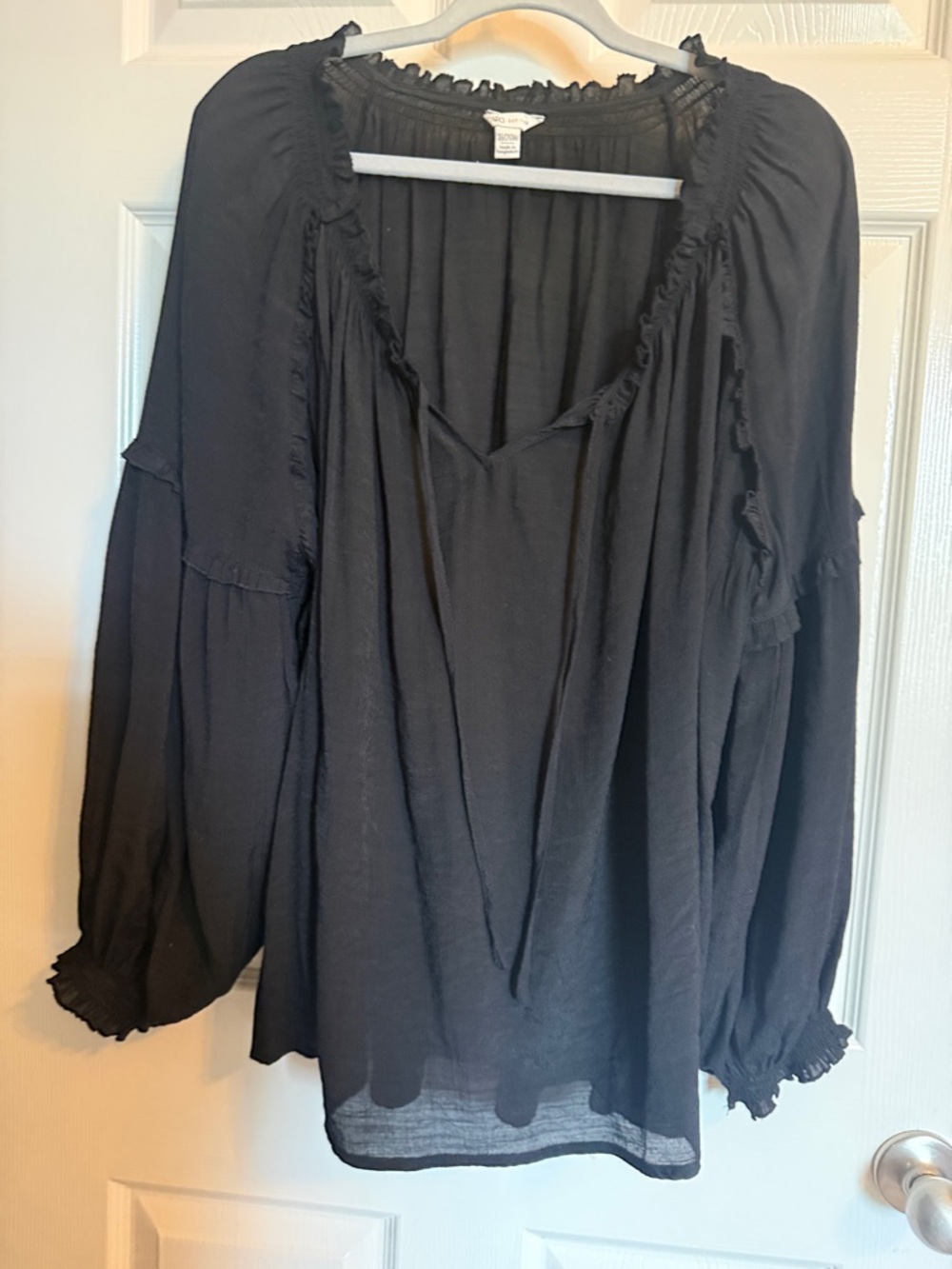 Black Boho Peasant Blouse -  by Cato